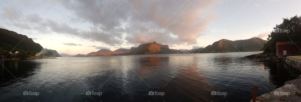 Sunset in Andøya with a mountain in background. Norway.