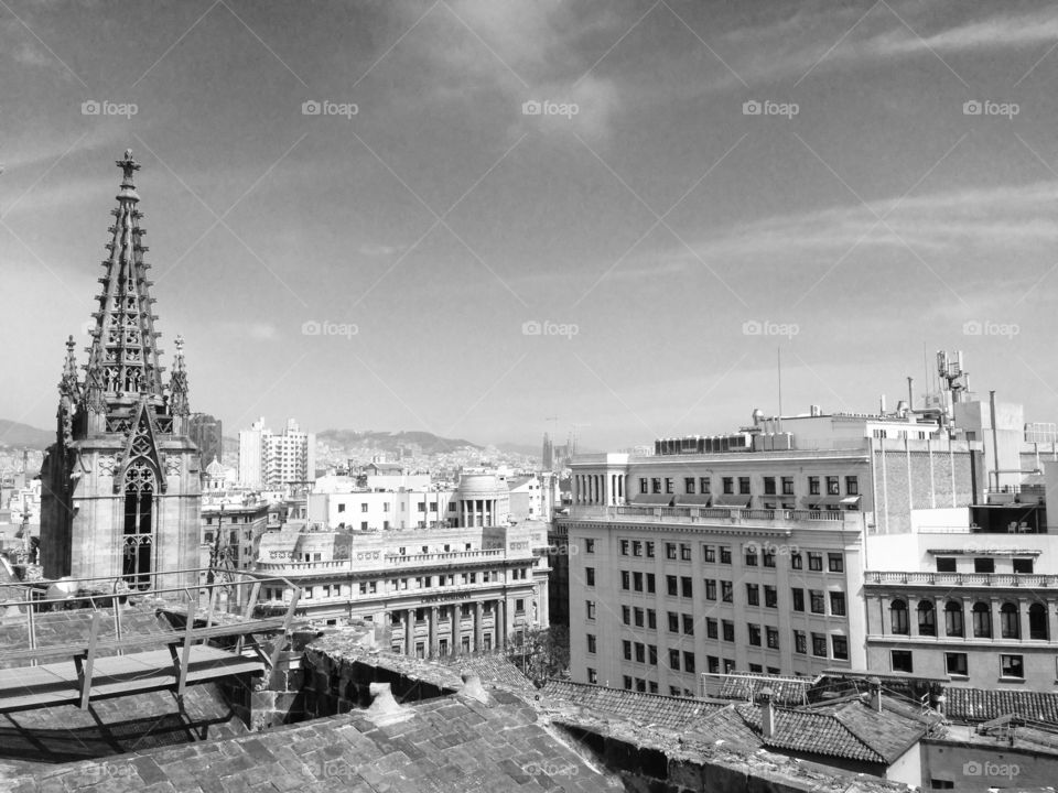 Old and new Barcelona. Taken from the rooftop of Barcelona cathedral, May 2015.
