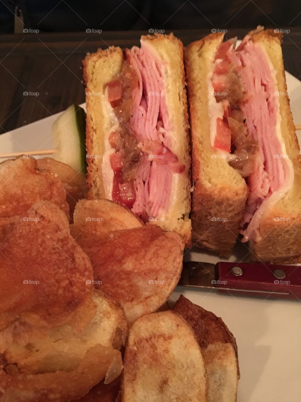 Ham Sandwich and Homemade Potato Chips