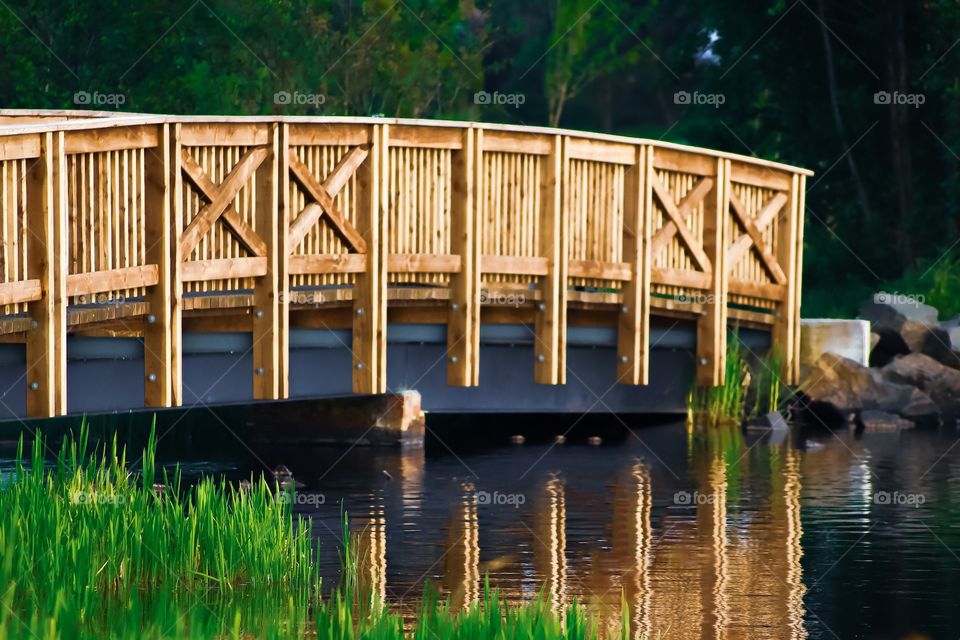 bridge, construction, abstract, design, water, reflection, outdoors, greenery, connect, connection, over water, grass, wood, path, walk, walkway
