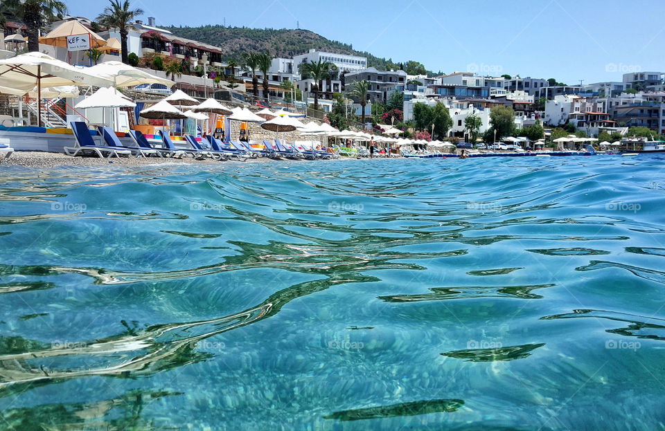 the hotel beach at the aegean sea