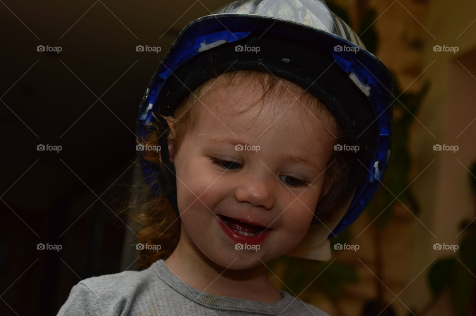 Child in a unique helmet