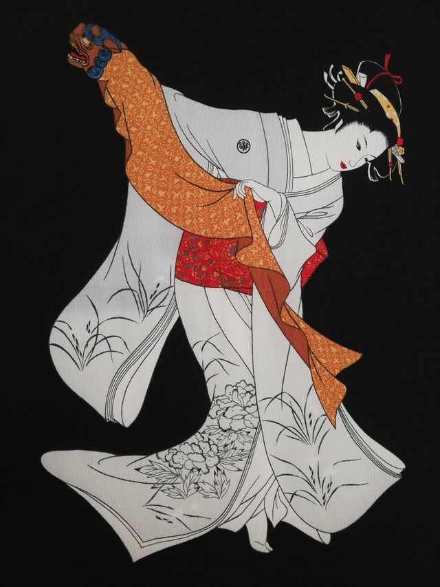 Drawing of a young Japanese woman on canvas