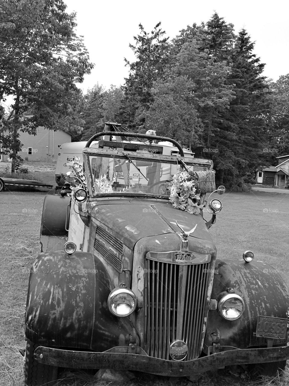 Vacation Series: Road Trip - Old Ironside - 40’s truck on the lawn during our drive 