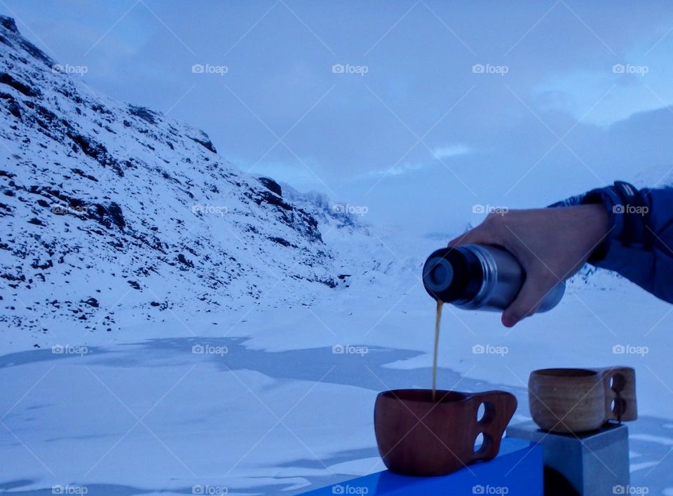 Morning coffee on the glacier