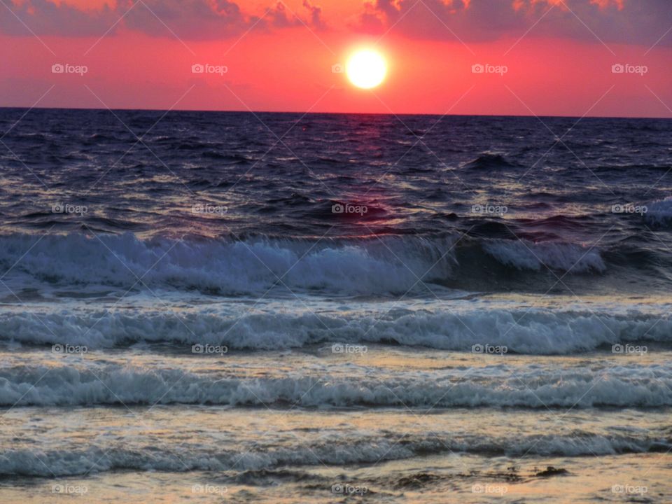 Waves in the sea of Palinuro ( Italy )  at Sunset.