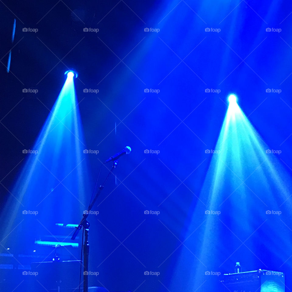 Empty stage lit and ready for musical performance 