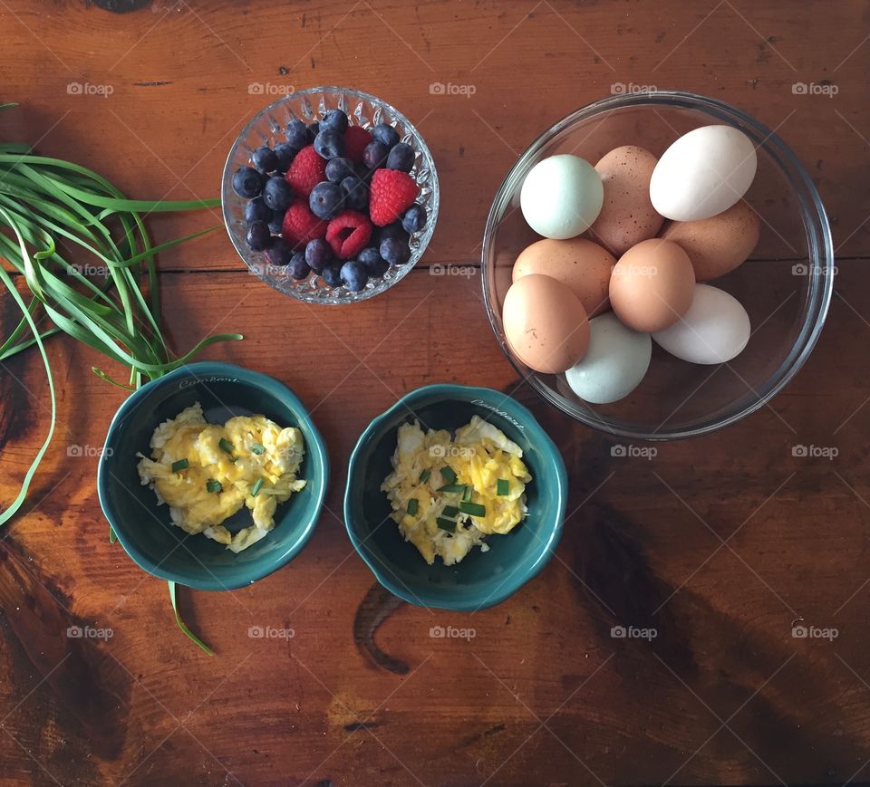Rustic centerpiece with fruit and eggs