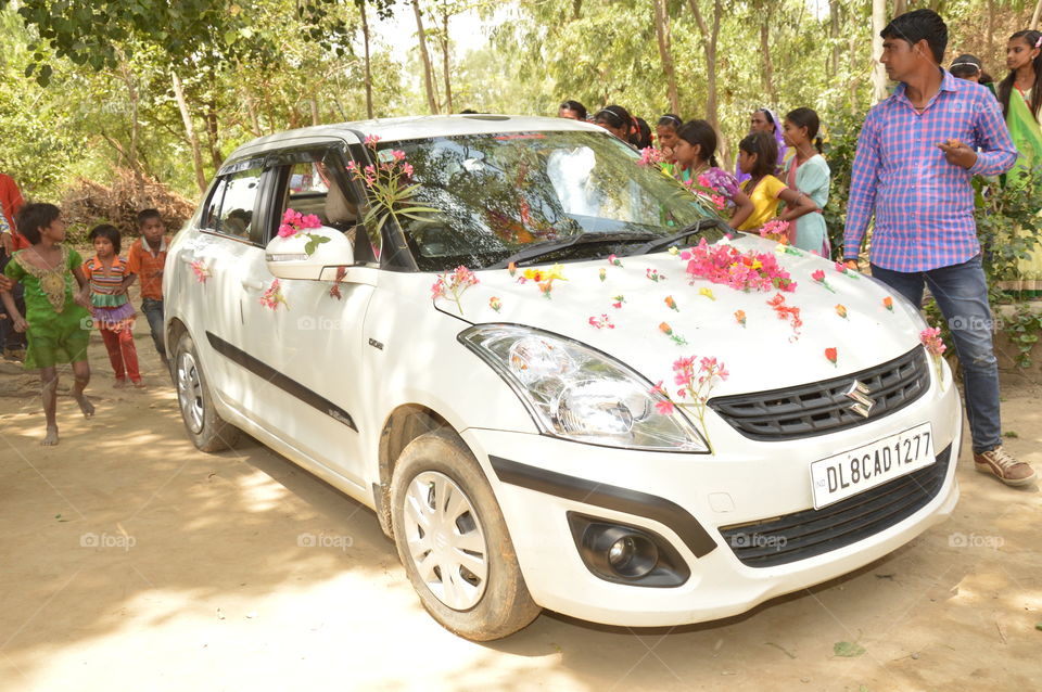 Decorate car in village of India, It's leave their impact on marriage party.