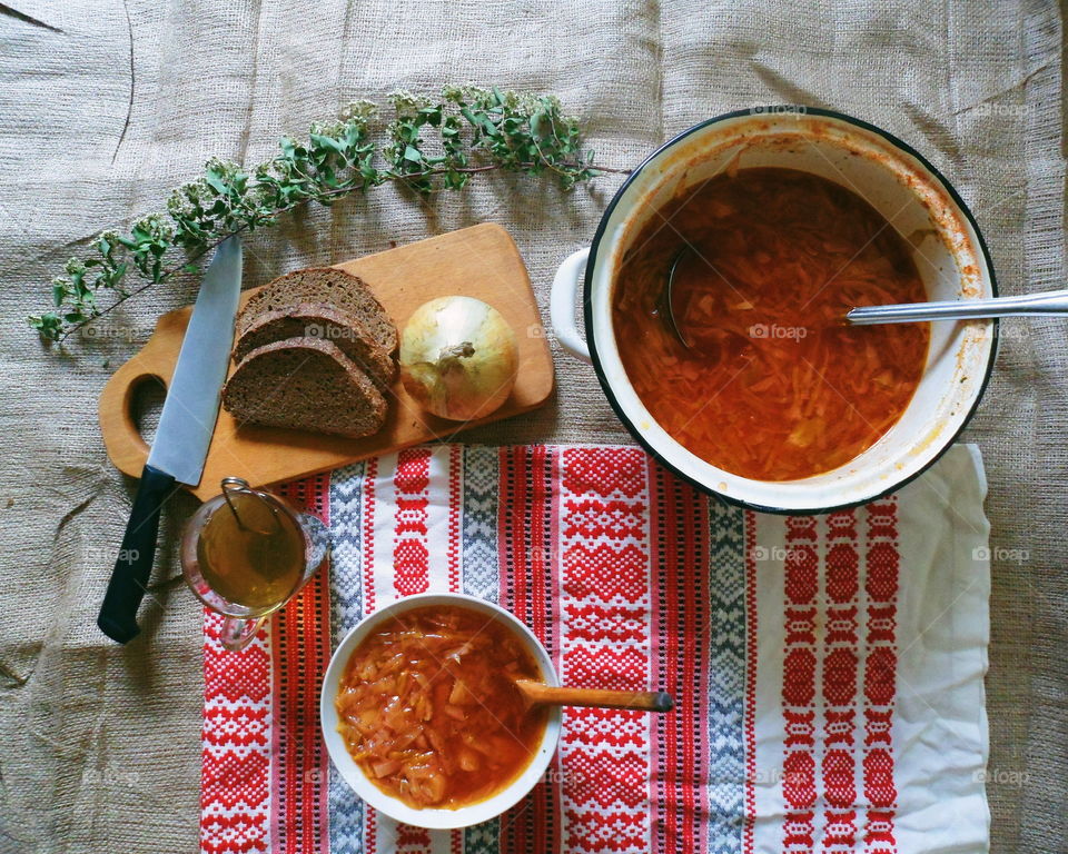 Soup with beet and other vegetables Ukrainian dish