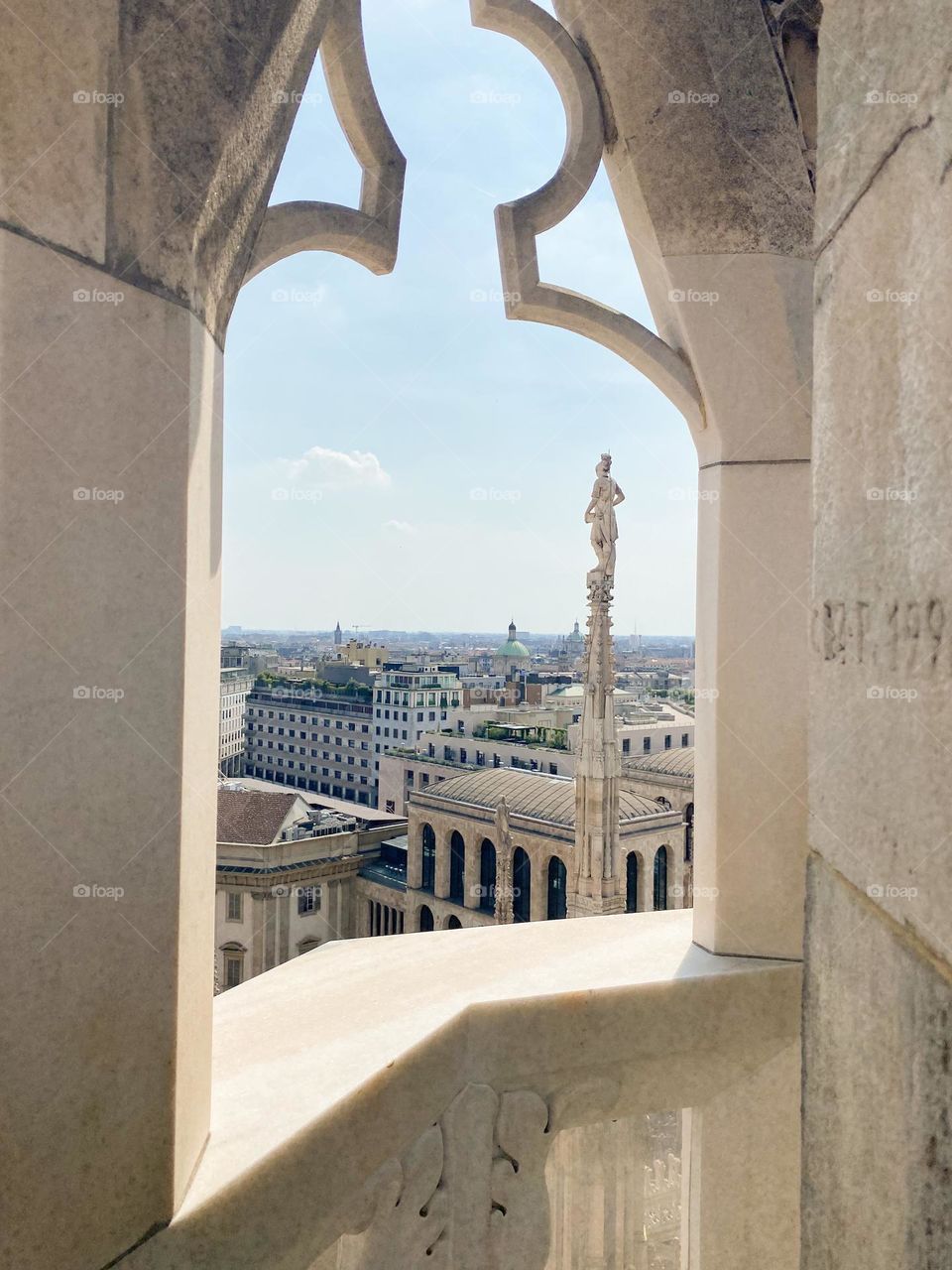 Looking out from the Duomo in Milan, Italy