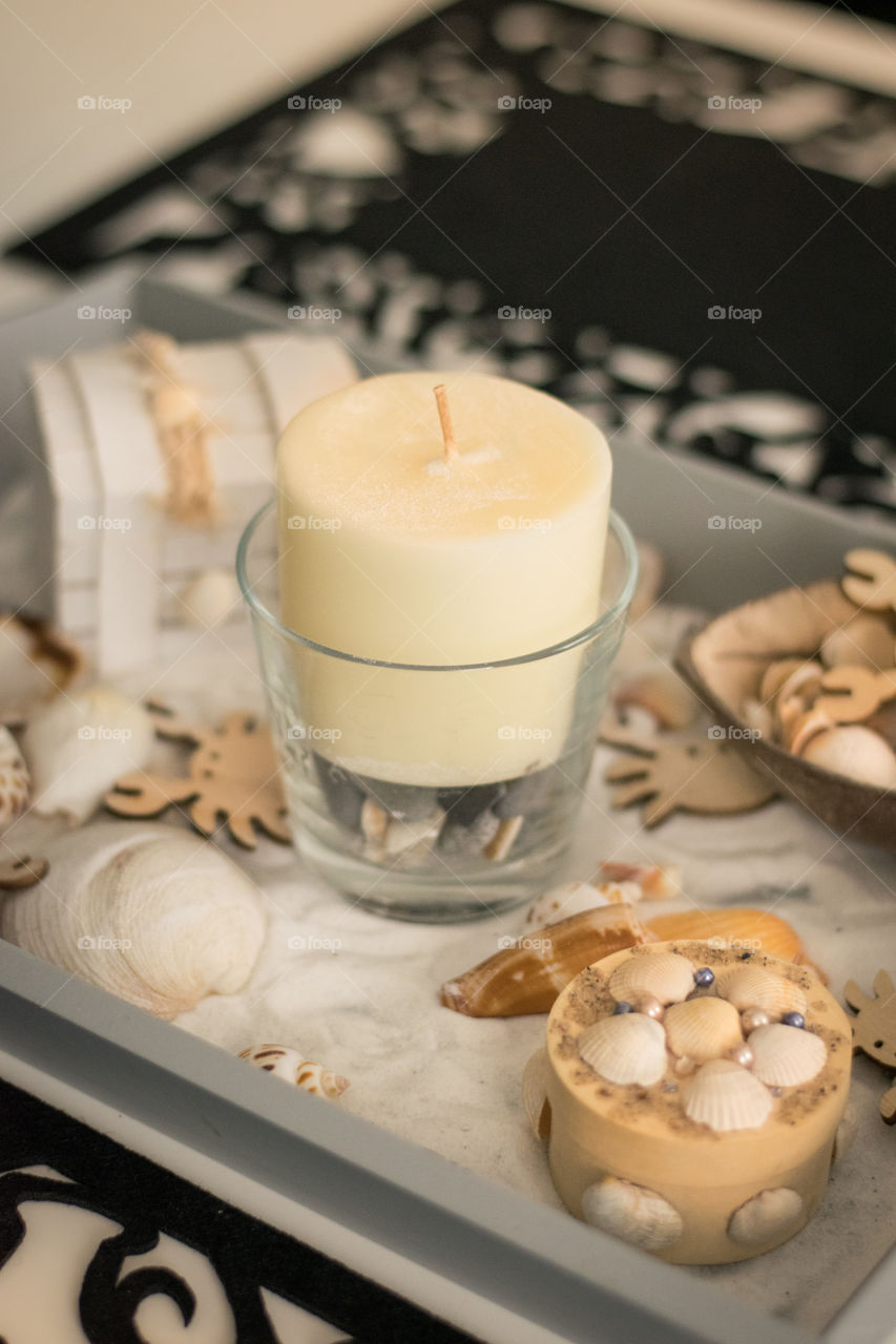 decoration, candles and shells