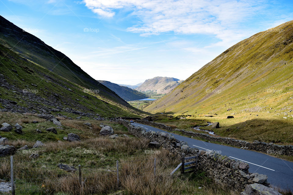 View of valley in mountains