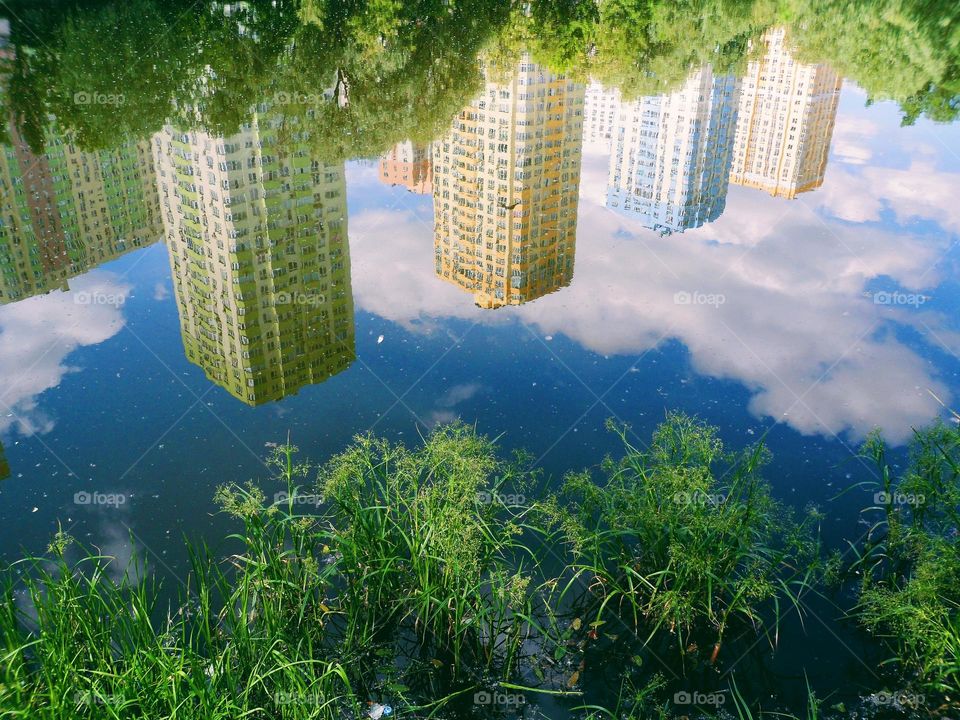 Reflection of houses in the lake