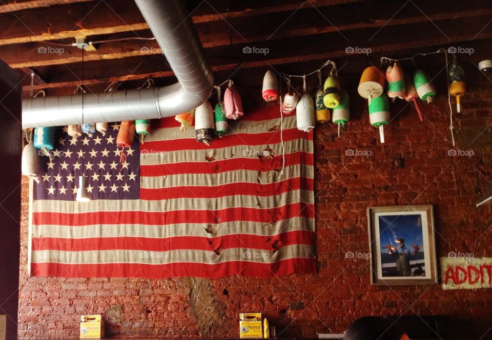 American flag in restaurant 