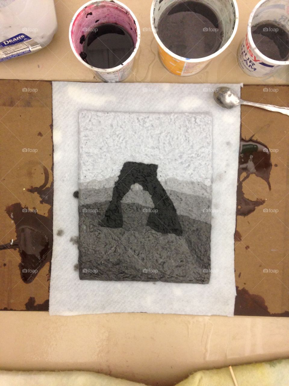 Creative grayscale paper making art of arches national park