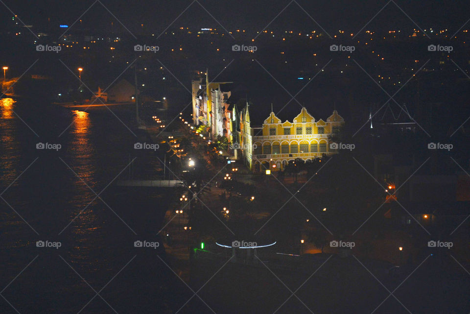 Aerial view of city at night