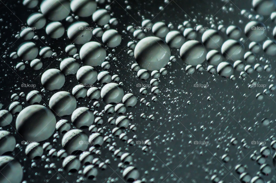 Small bubbles of vegetable oil in water close-up.
