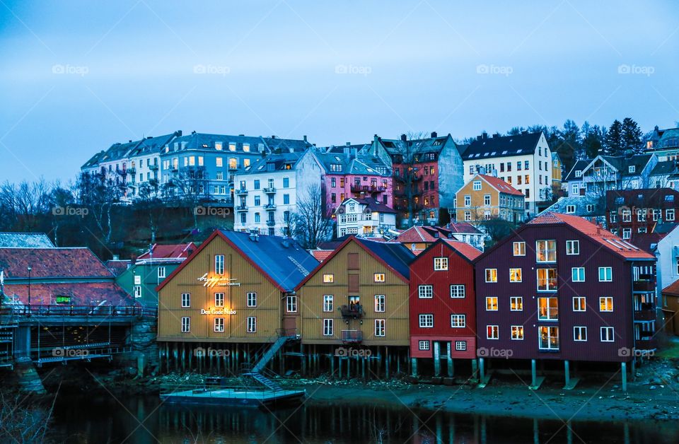 Trondheim in Norway . The colorful houses in Norway 