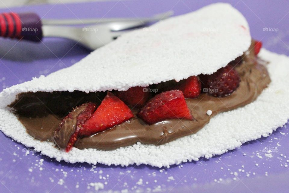 Tapioca com Nutella e morango