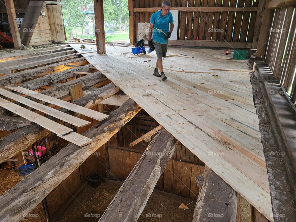 Replacing barn floor with new milled pine planks