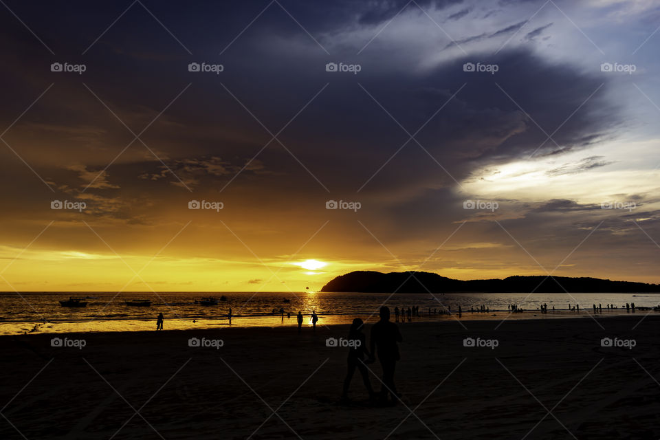 Beautiful sunset scenery by the beach in Malaysia