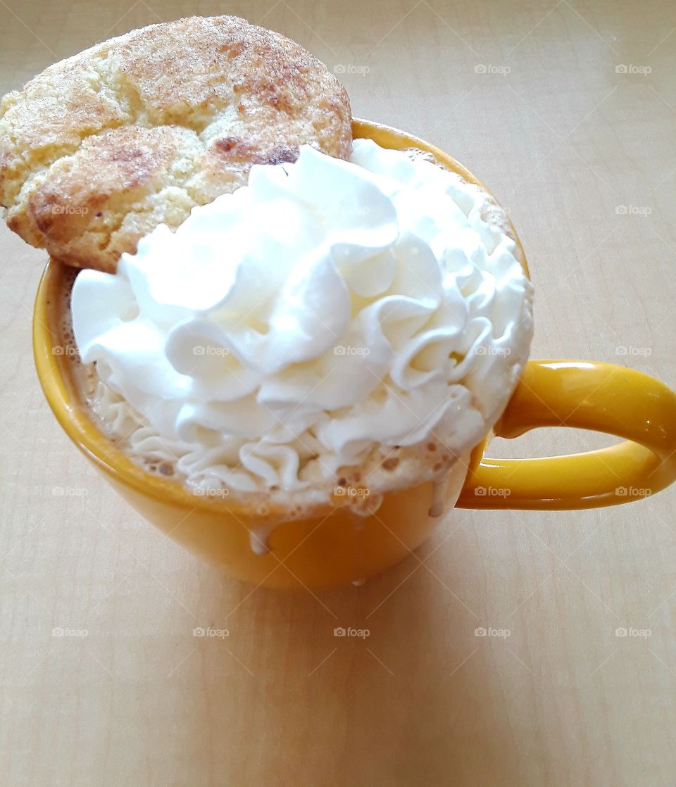 Vanilla Latte Coffee Hot In Yellow Mug