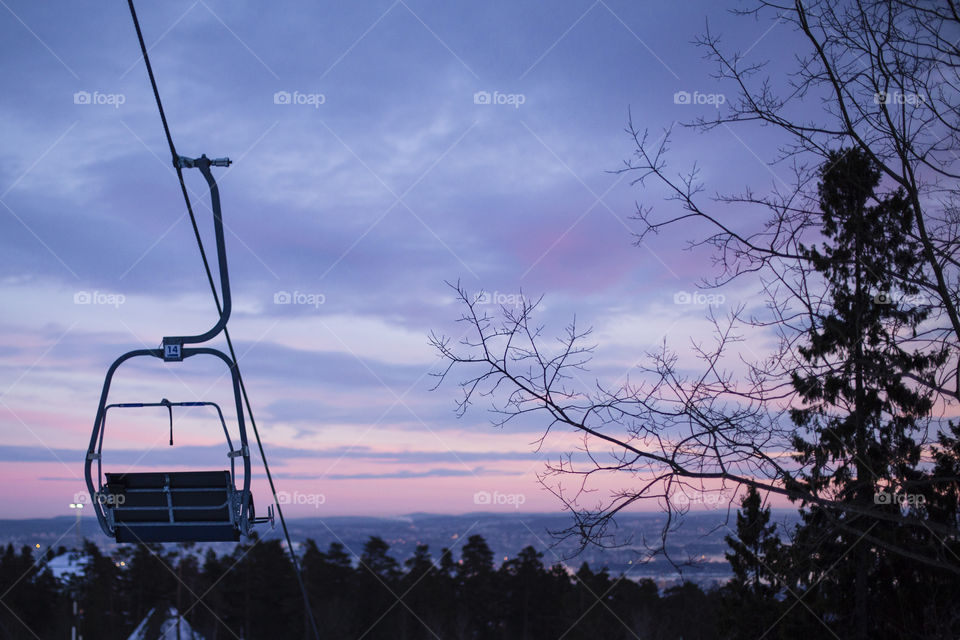 Sunset near a cable car in oslo