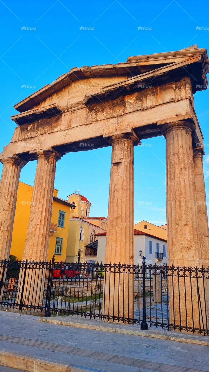 Monument of ancient Roman agora, marketplace in center of Athens.