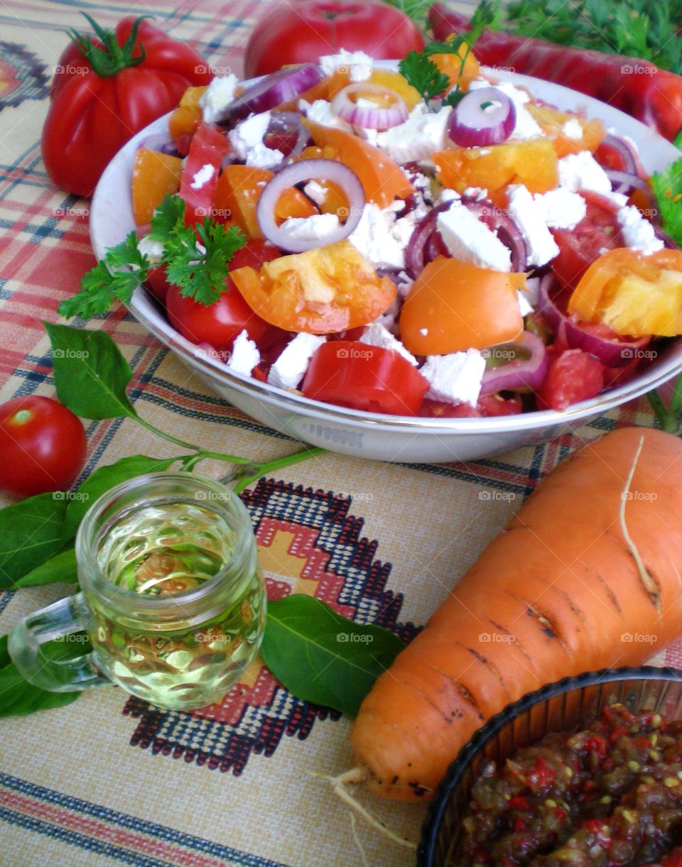 Fresh salad and drink