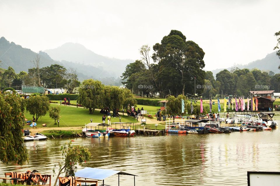 boating place nuwara lake with nature background