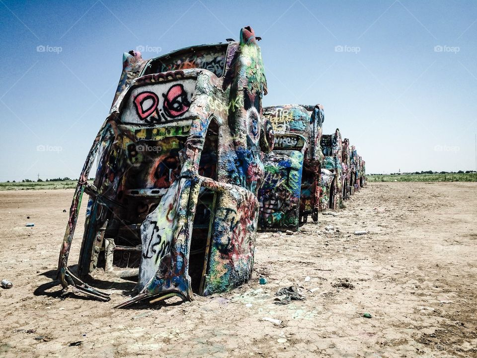Cadillac Ranch outside Amarillo on Route 66 is as classic an American roadside attraction as they come. 