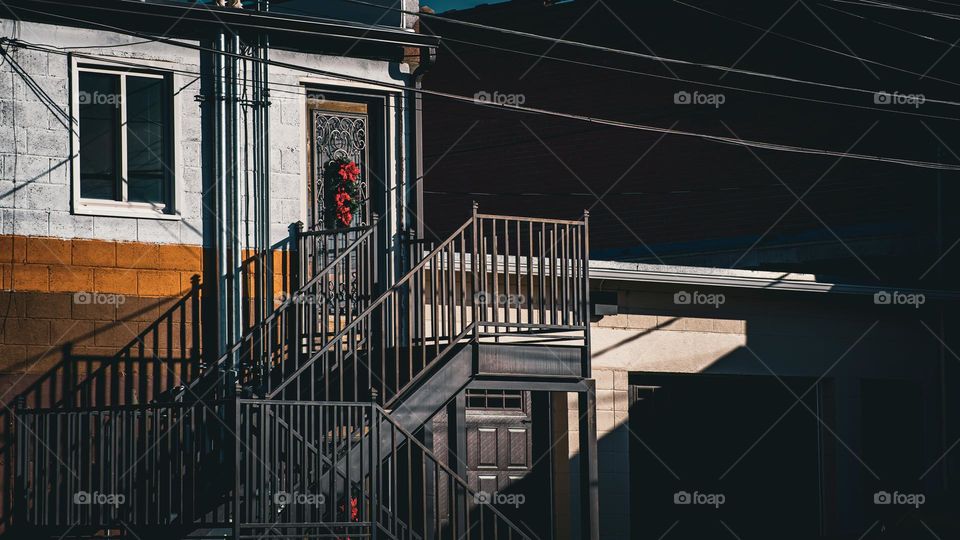 Dark shadowy stairwell.