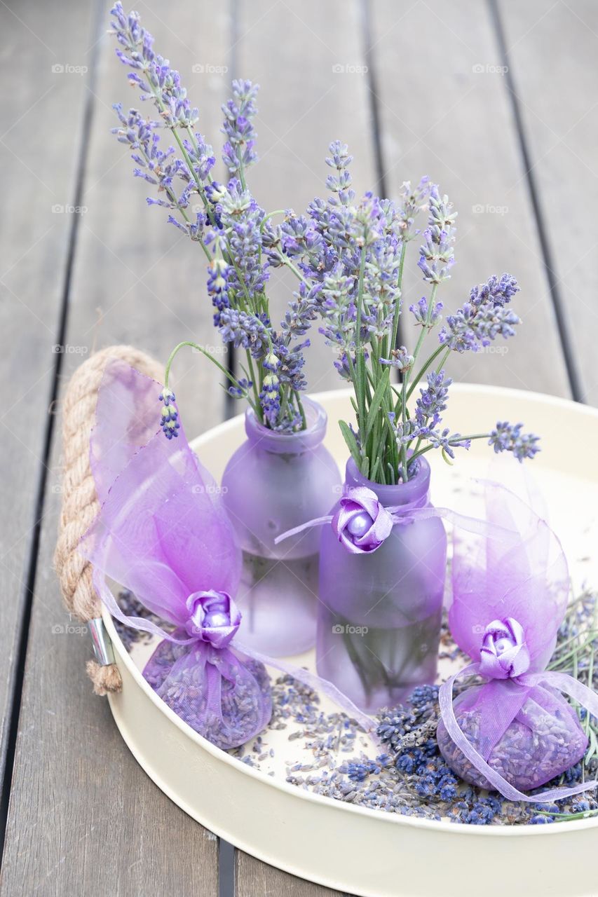 lavender purple dry flower sachets for room fragrance, aromatherapy and beautiful home decor