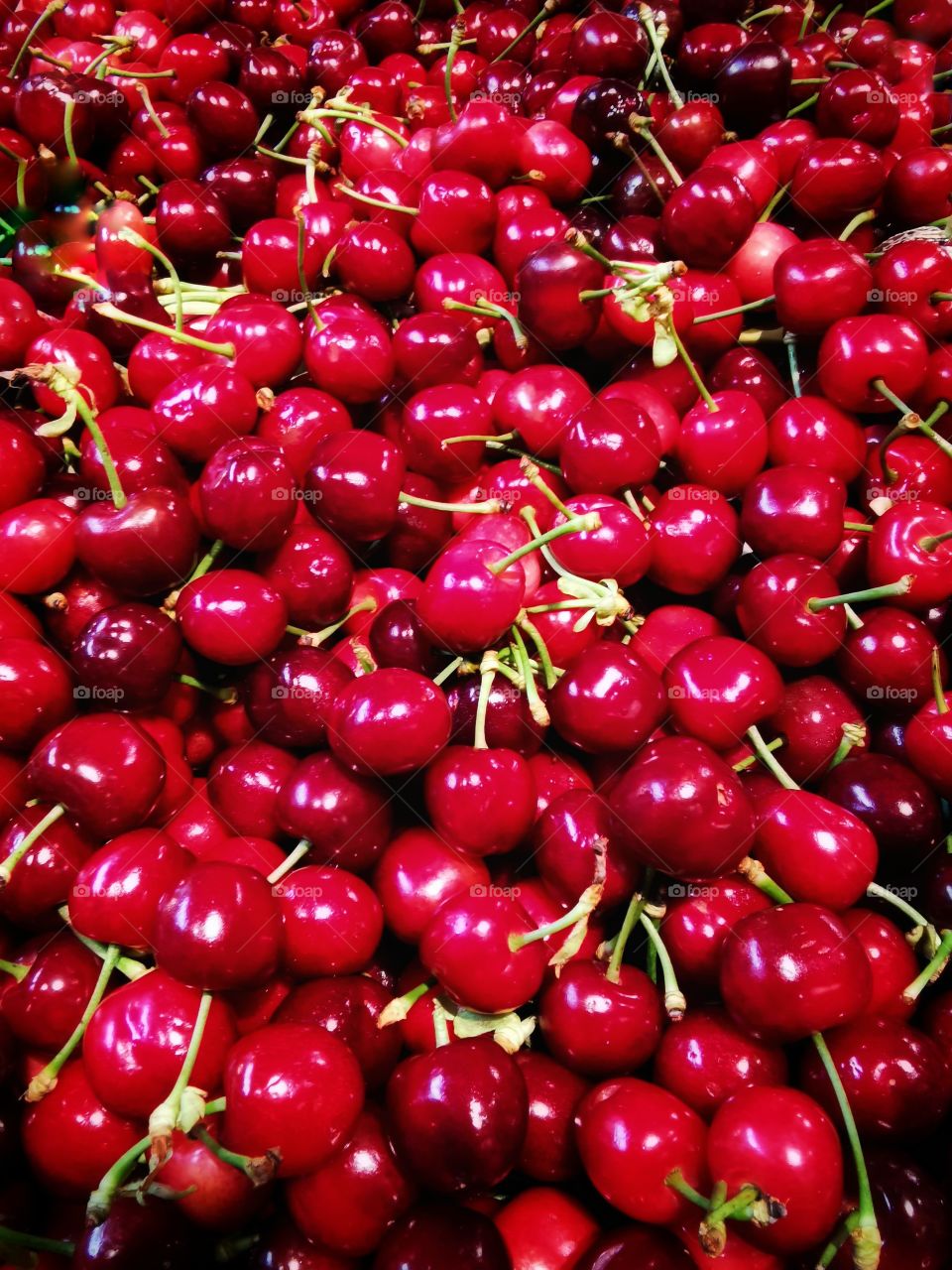 Fresh cherries closeup at the supermarket.