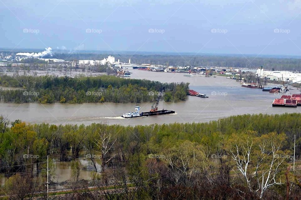Overlooking barge on Yazoo River, Vicksburg, Mississippi