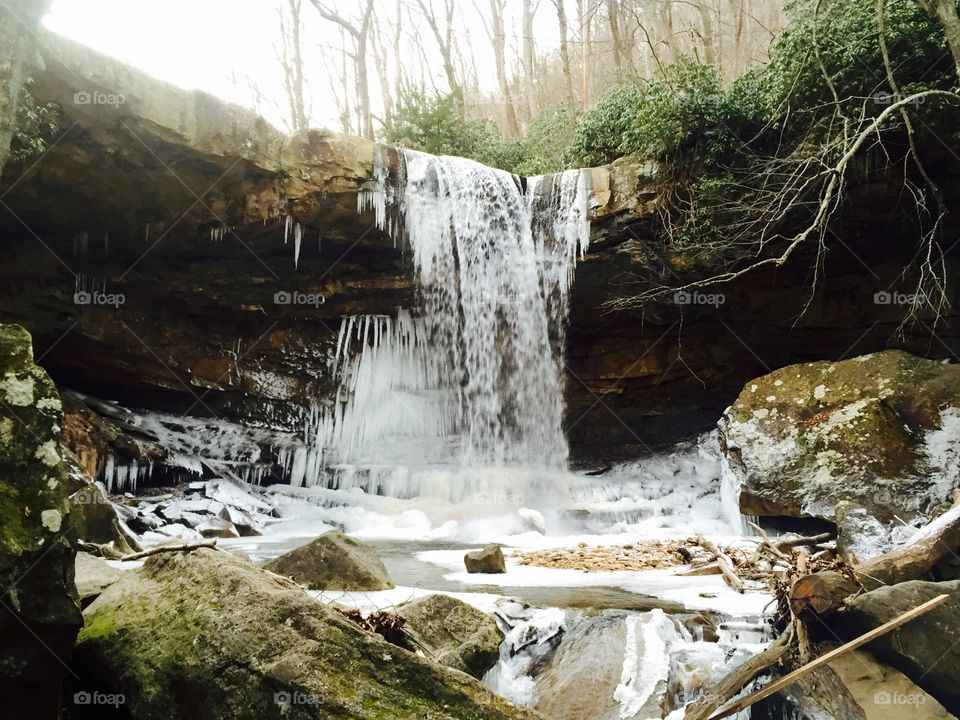 Beautiful frozen waterfall at Ohiopyle State Park