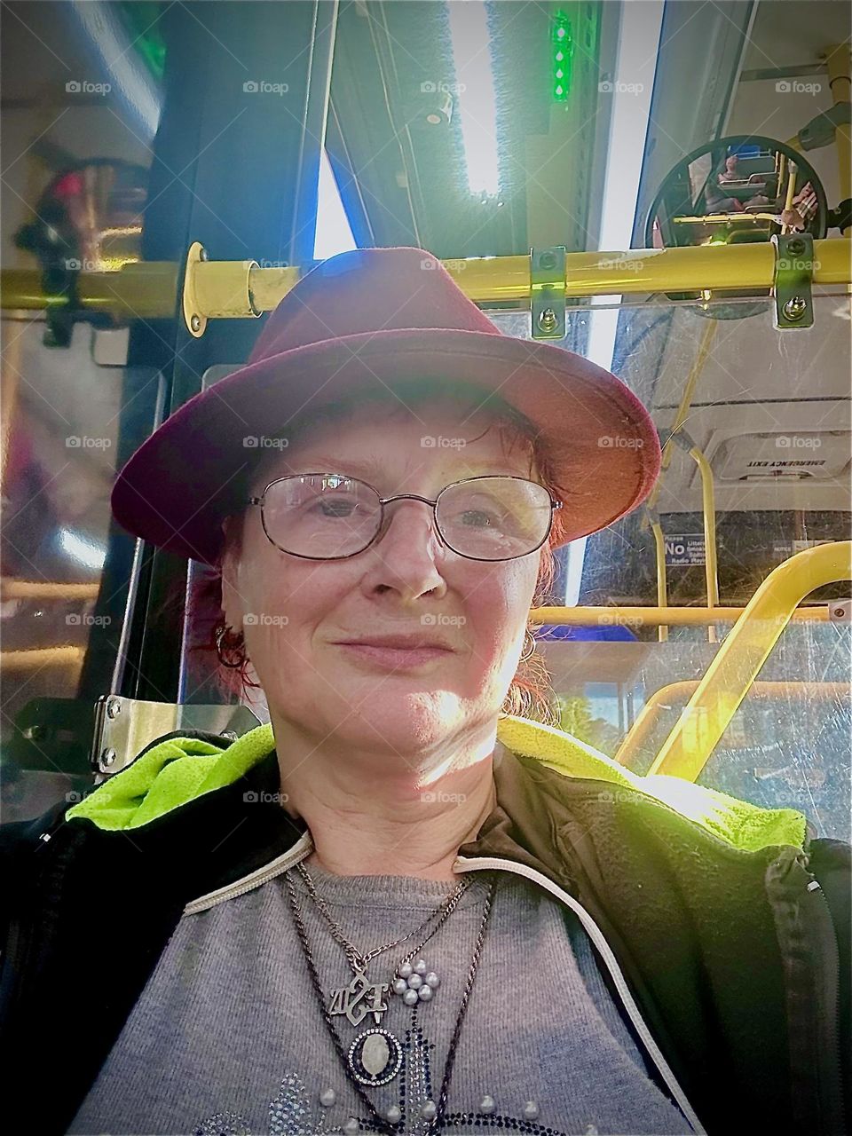 This is me, “Petra Schiller” a.k.a. “Maxine Firefox” a.k.a. “Maximiliane Feuerfuchs” riding the “B43” bus home to “Newtown Creek” from “Bushwick”, Brooklyn where I took care of some errands. 2023. Hypnotic Productions