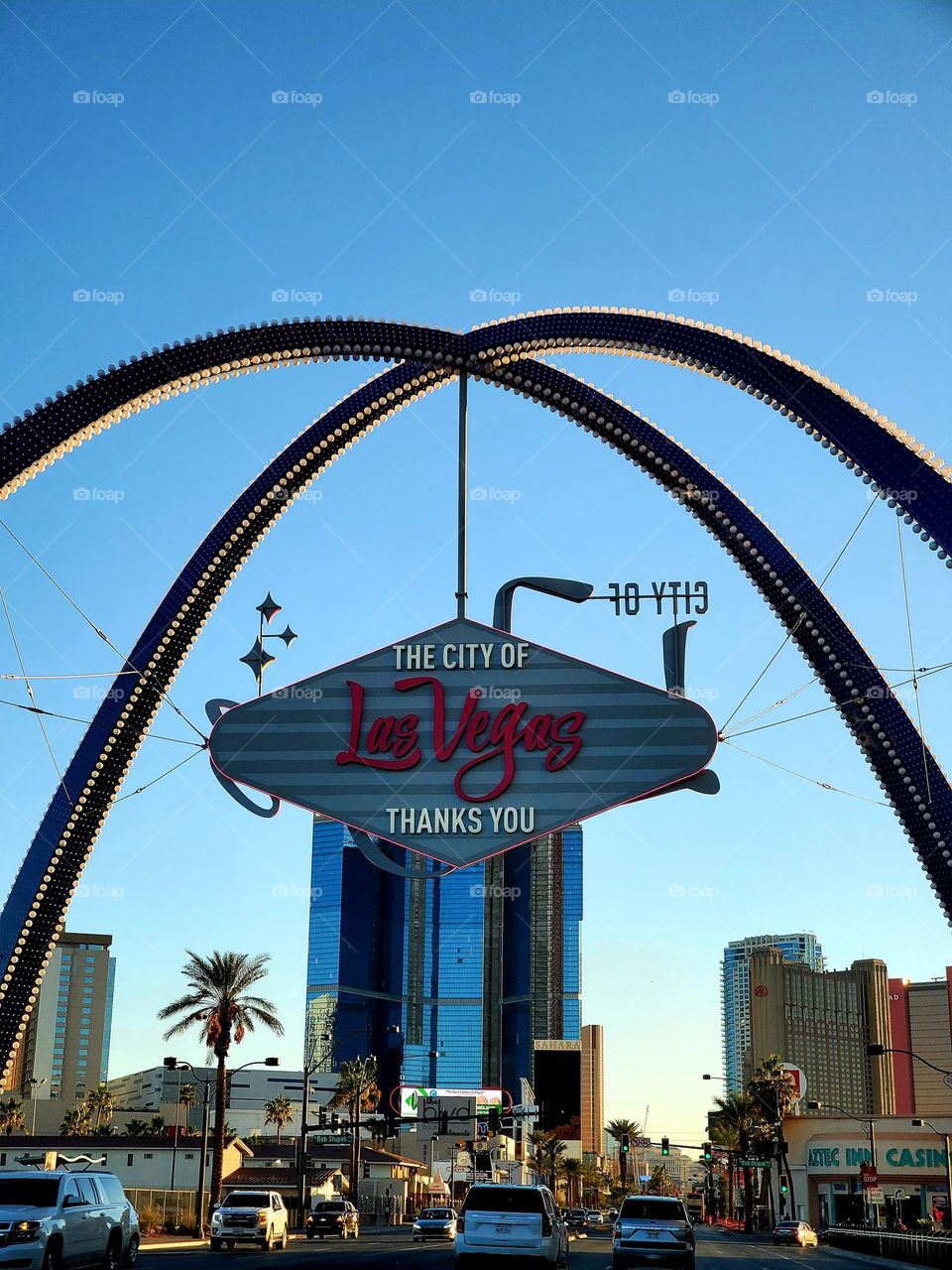 A flashy sign thanks the patrons of downtown Las Vegas for visiting