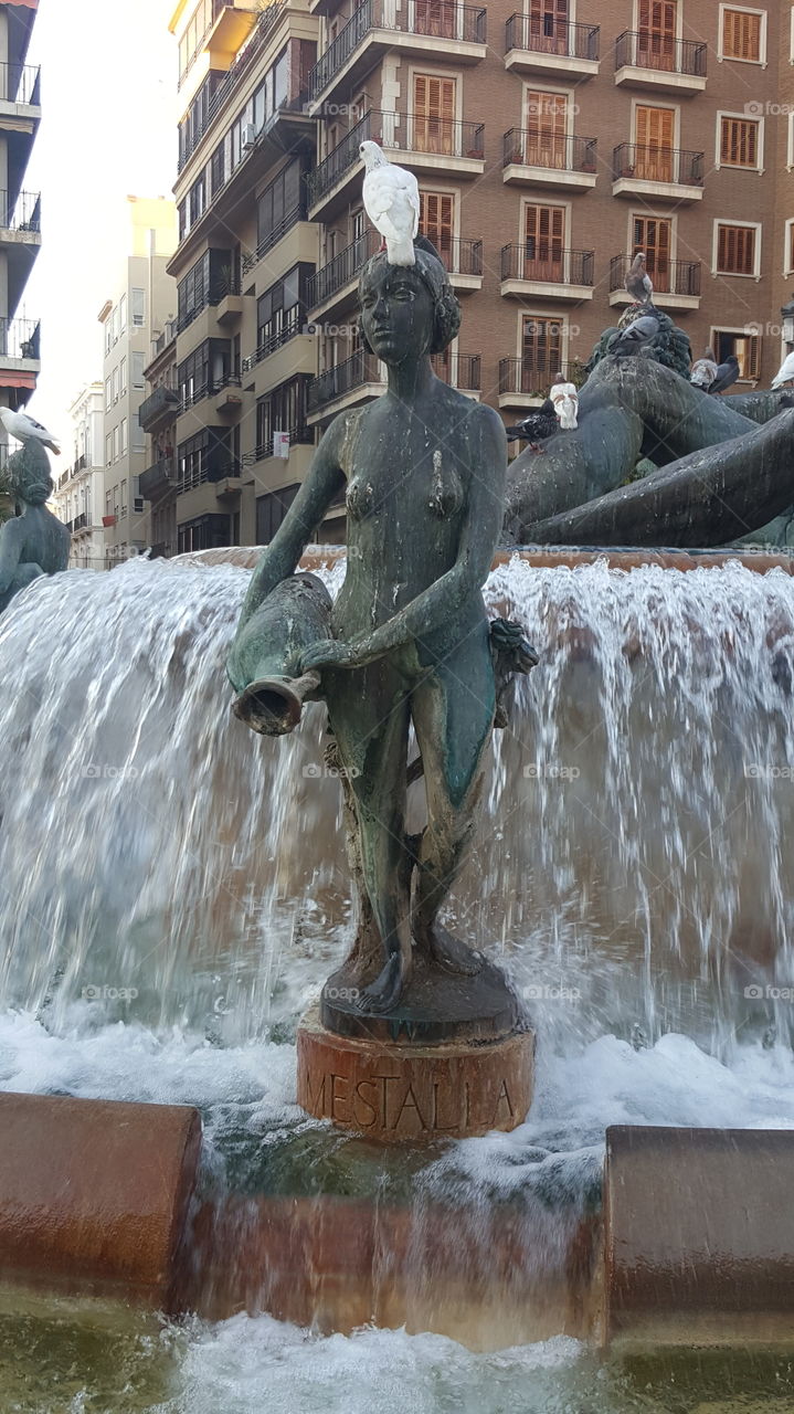 beautiful fountain in a square in the city of Valencia