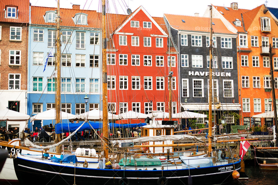 Amazing colored Copenhagen . Beautiful street in Copenhagen 