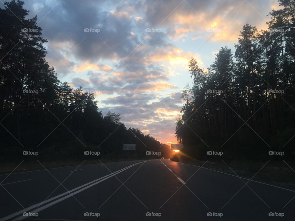 Sunset on the highway