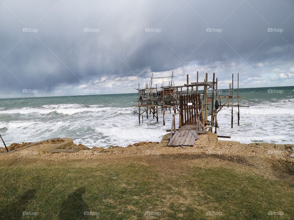 Abruzzo (Italy), costa dei trabocchi, trabocco, stilt house, sea, ocean, winter, sea in winter, coast, winter, cold, coast in winter.