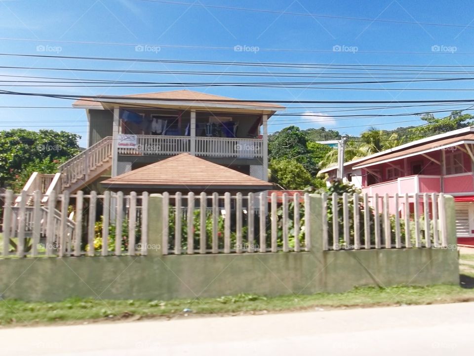 Photo from moving car traveling in Roatan, Honduras