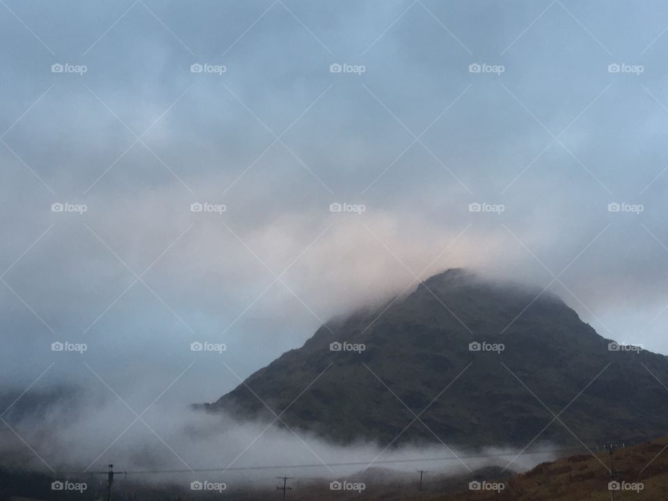 Scottish peak in the mist, taken near Loch Lomond
