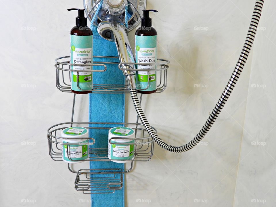Hair beauty products in the shower - Curl Care with SkyOrganics - made with plant-derived and renewable ingredients that are good for you and your hair
