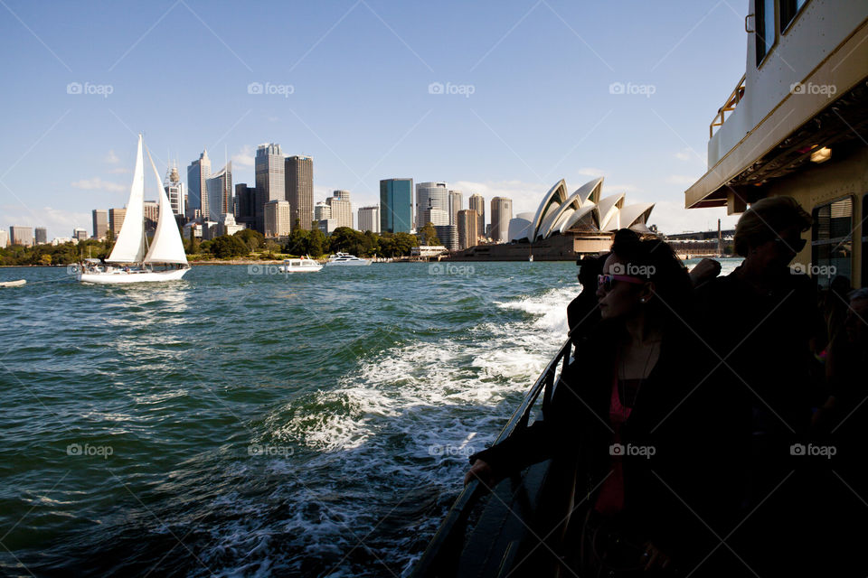 Exploring the city, Spectacular view of the Sydney Opera House, NSW, Australia from a ferry going to Taronga