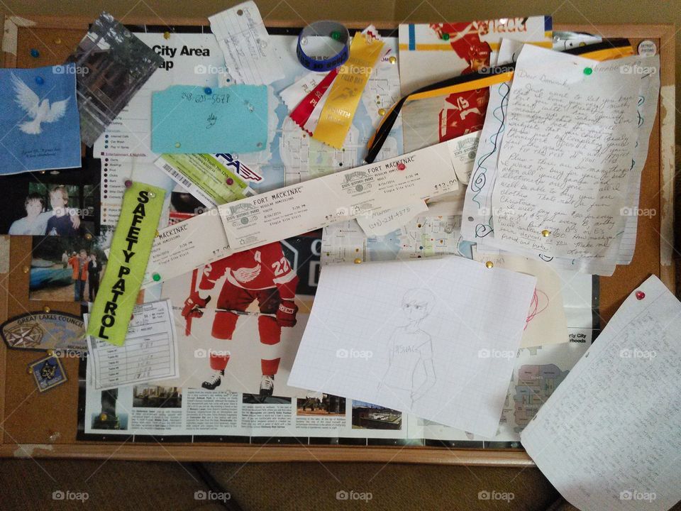 Kid's Busy Schedule. A child's bulletin board with all his different interests showcased.