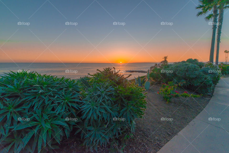 Sunset over the Pacific Ocean. 