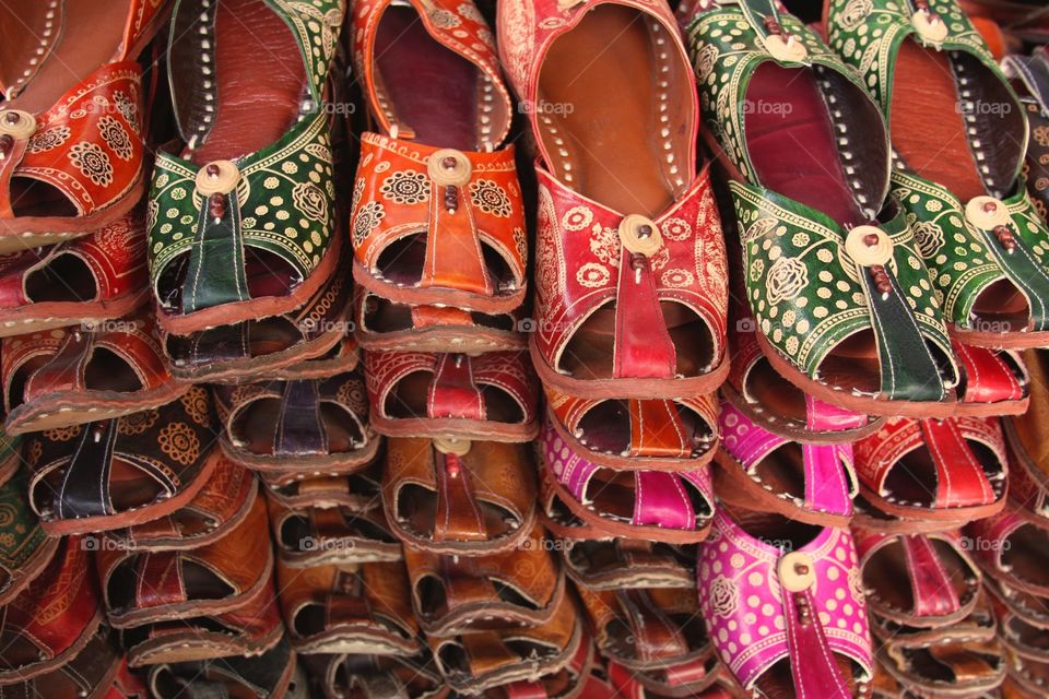 Shoes of Rajasthan . Camel leather shoes in Jaipur